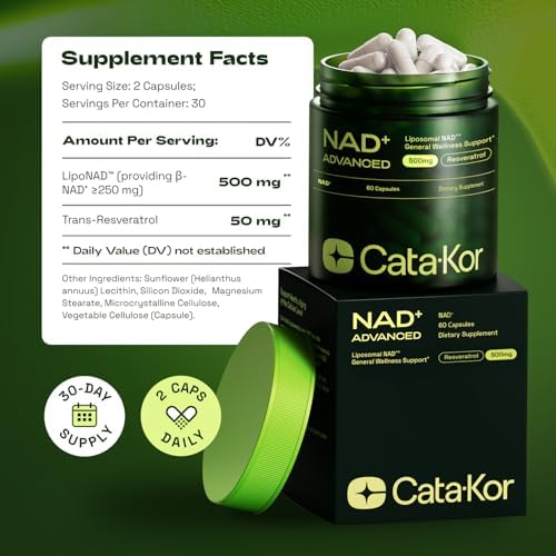 Cata-Kor NAD+ & Ca-AKG Supplement with Resveratrol, MSM, Hyaluronic Acid & Biotin