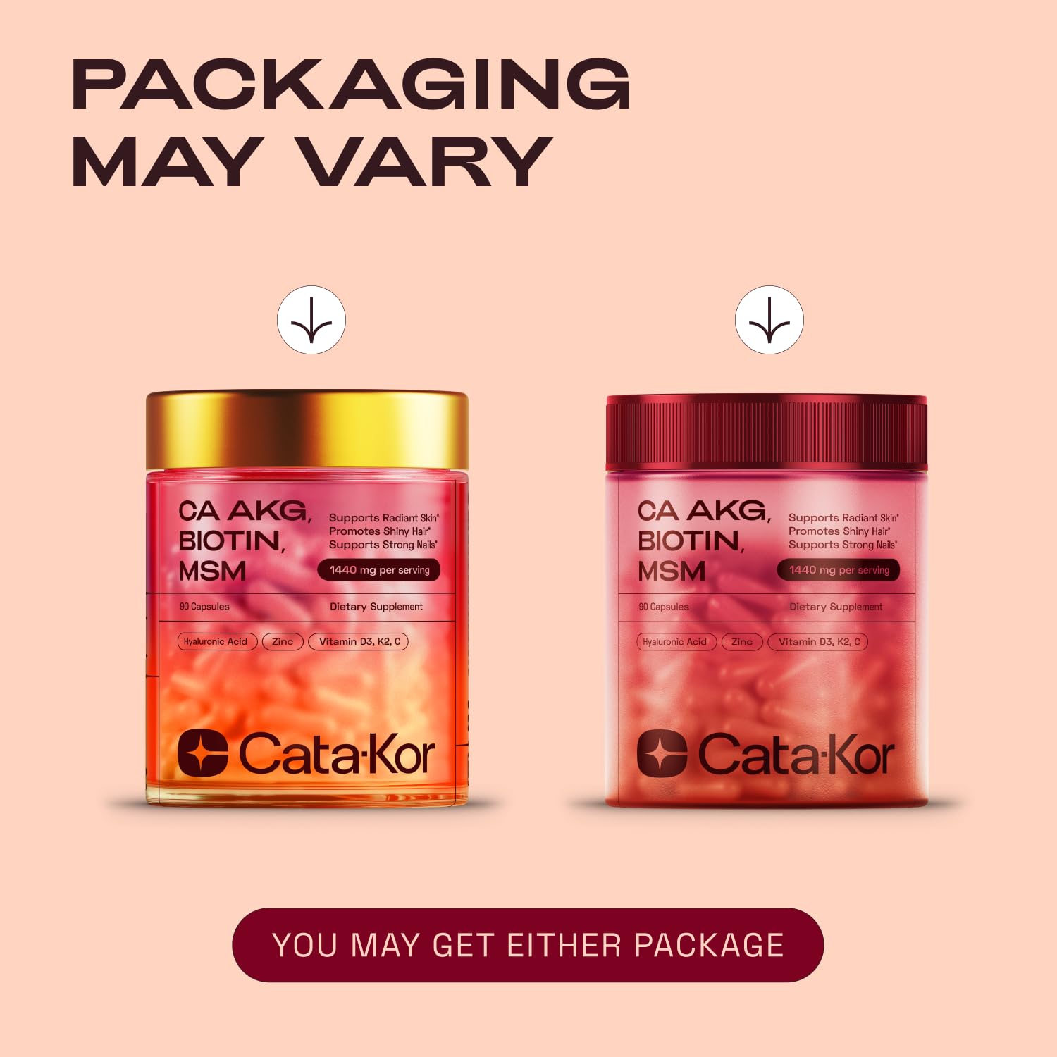 Cata-Kor Hair, Skin & Nails Vitamins for Women with Biotin, Collagen, MSM & Vitamins D3, K2, C – 30 Day Supply