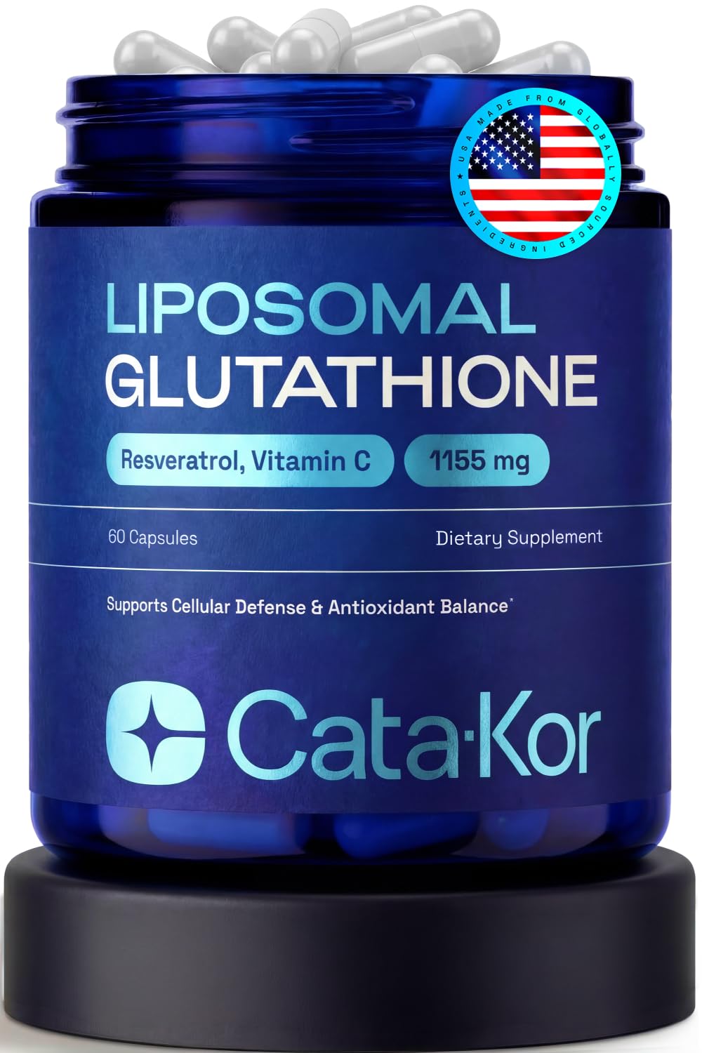 Cata-Kor Liposomal Glutathione with Resveratrol & Vitamin C – Antioxidant Support – 60 Capsules
