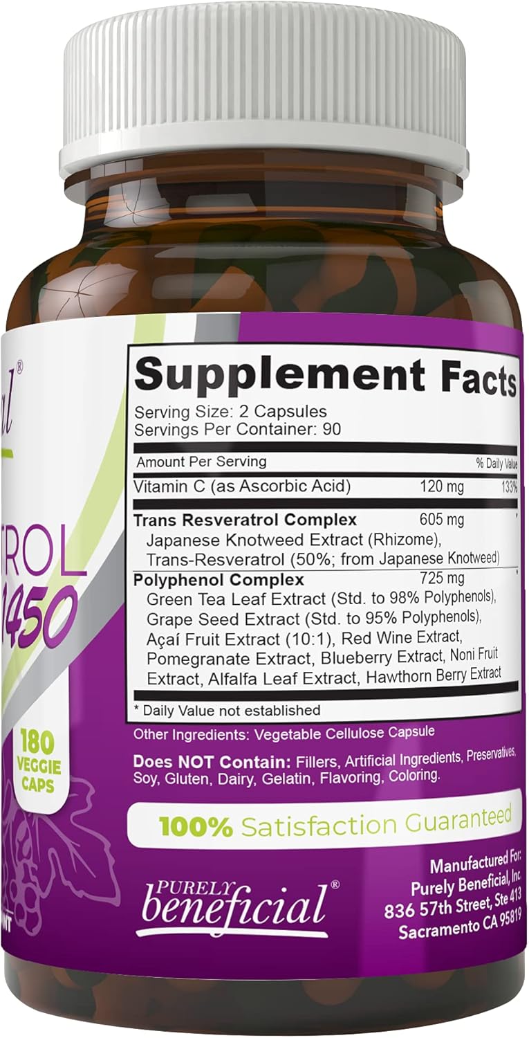 PURELY Beneficial Resveratrol 1450mg – Antioxidant Support – 90 Day Supply