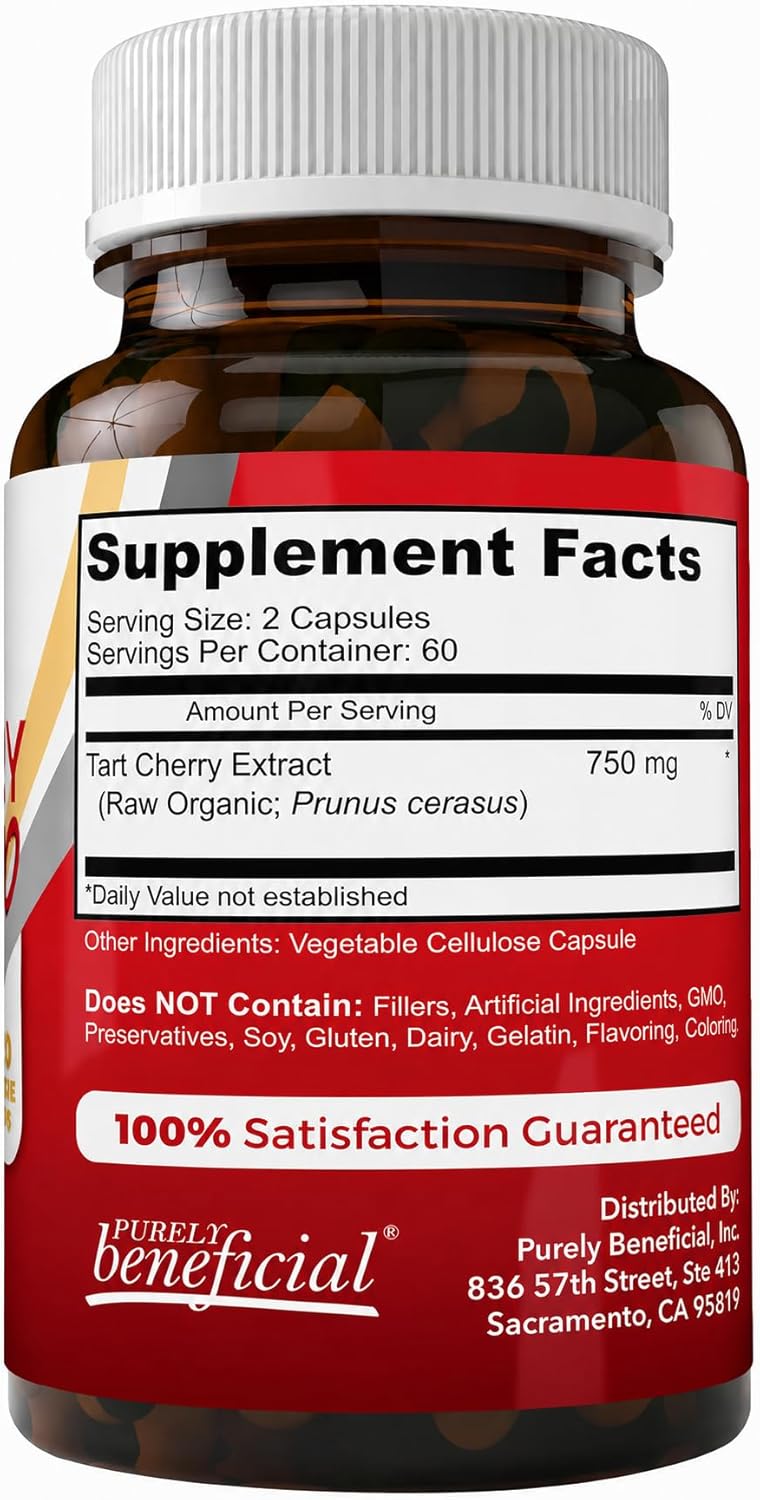 PURELY beneficial Tart Cherry Capsules, Montmorency Tart Cherry Extract, Dietary Supplement, Plant-Based Capsules, Non-GMO, Gluten Free, 120 Count