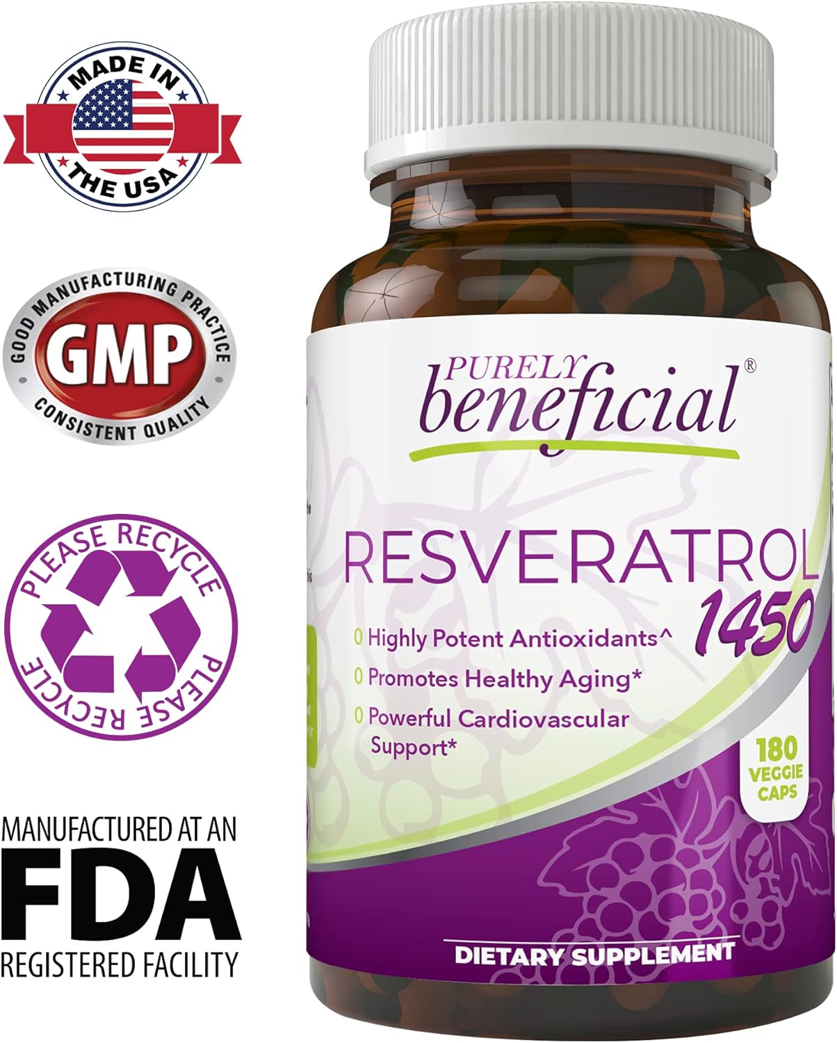 PURELY Beneficial Resveratrol 1450mg – Antioxidant Support – 90 Day Supply