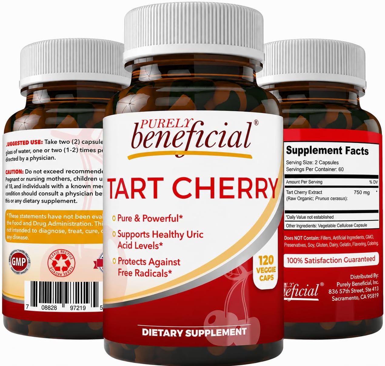 PURELY beneficial Tart Cherry Capsules, Montmorency Tart Cherry Extract, Dietary Supplement, Plant-Based Capsules, Non-GMO, Gluten Free, 120 Count