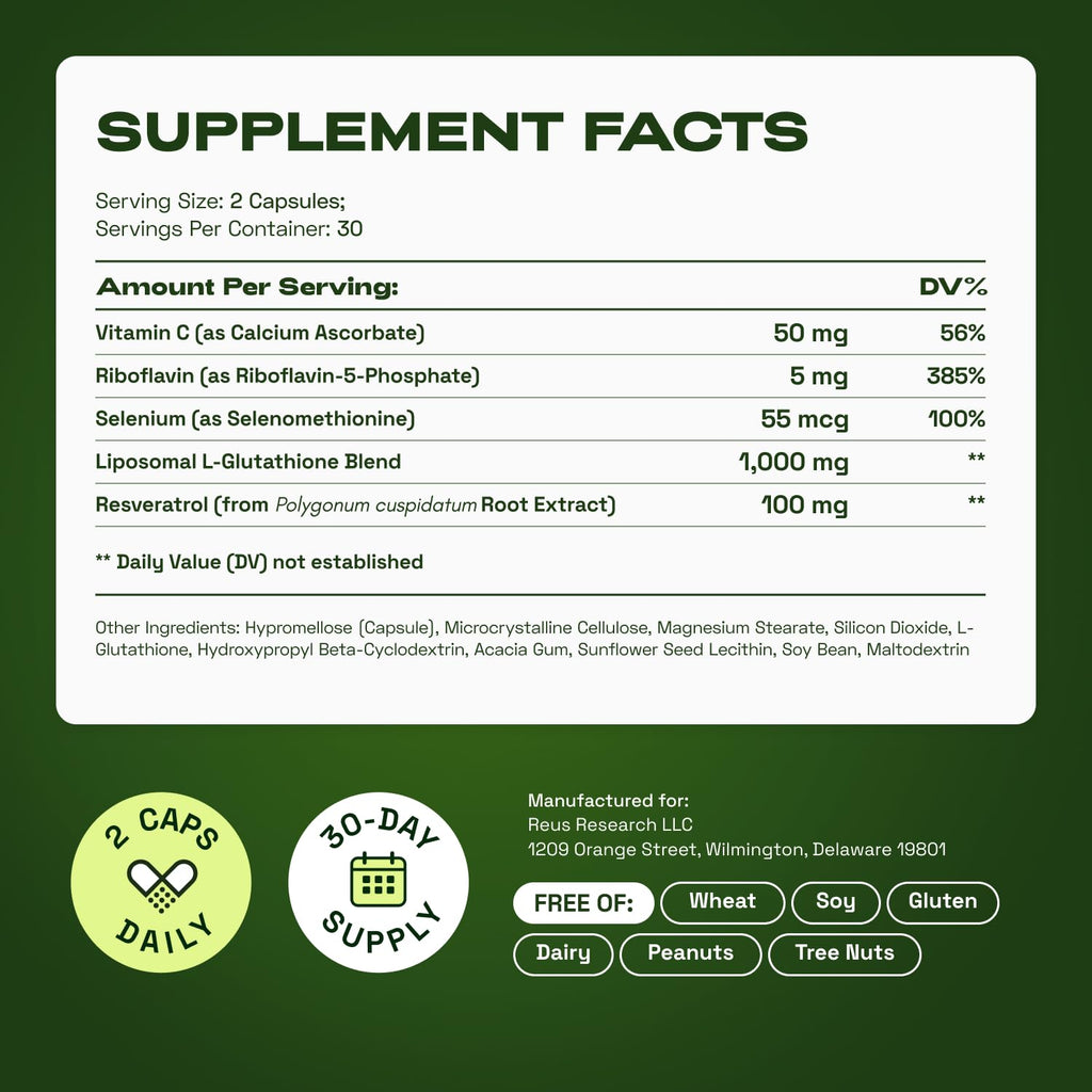 Cata-Kor Liposomal Glutathione with Resveratrol & Vitamin C – Antioxidant Support – 60 Capsules