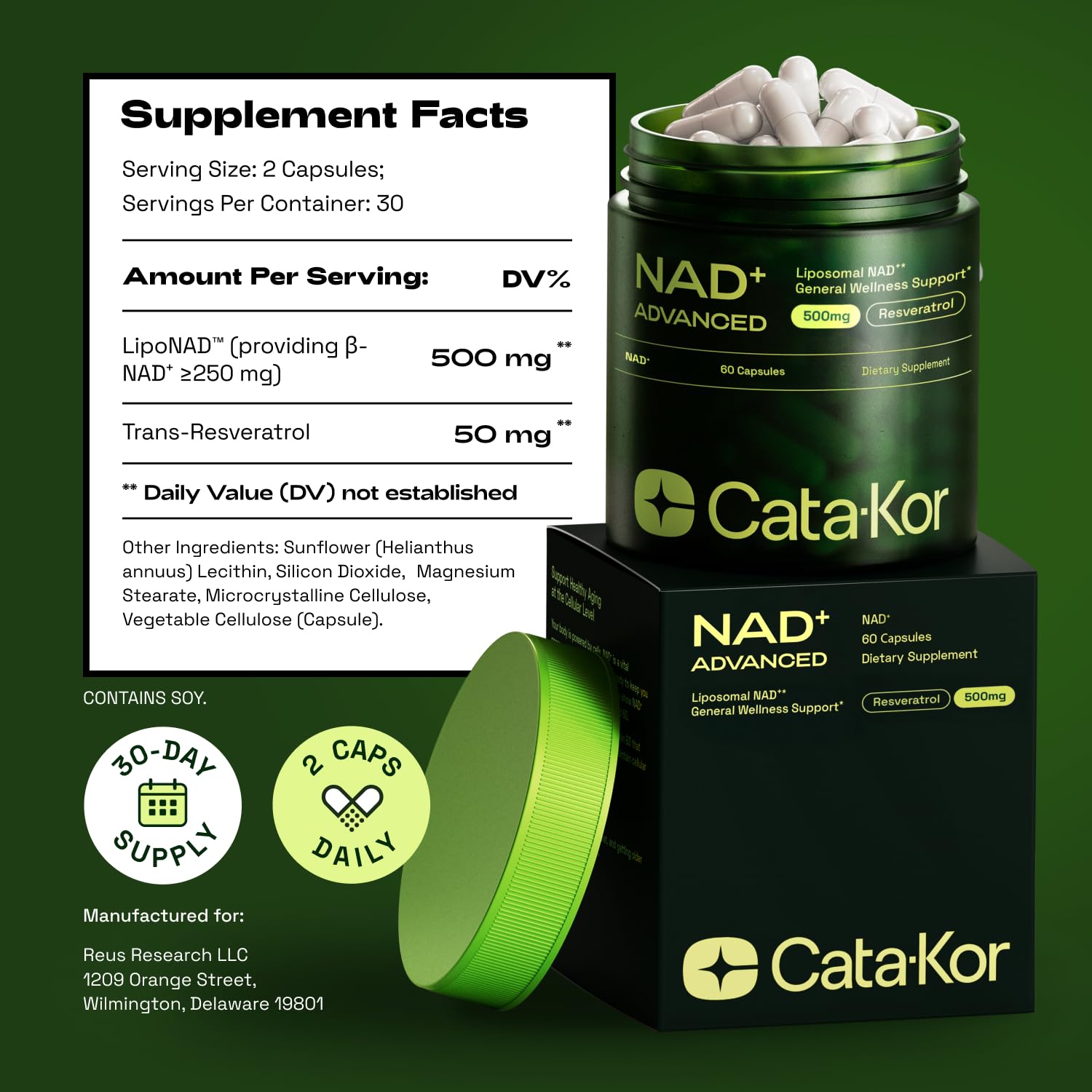 Cata-Kor Liposomal NAD+ Supplement with Resveratrol – NMN Supplement Alternative - Advanced NAD Resveratrol