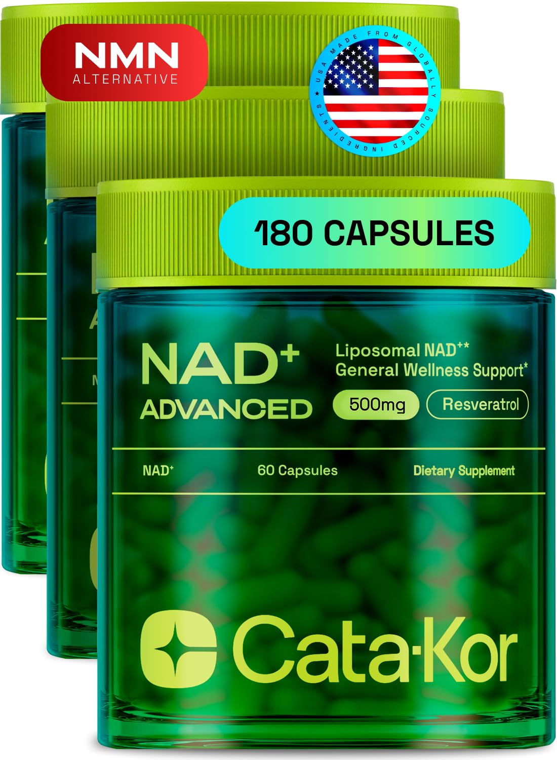 Cata-Kor Liposomal NAD+ Supplement with Resveratrol – NMN Supplement Alternative - Advanced NAD Resveratrol