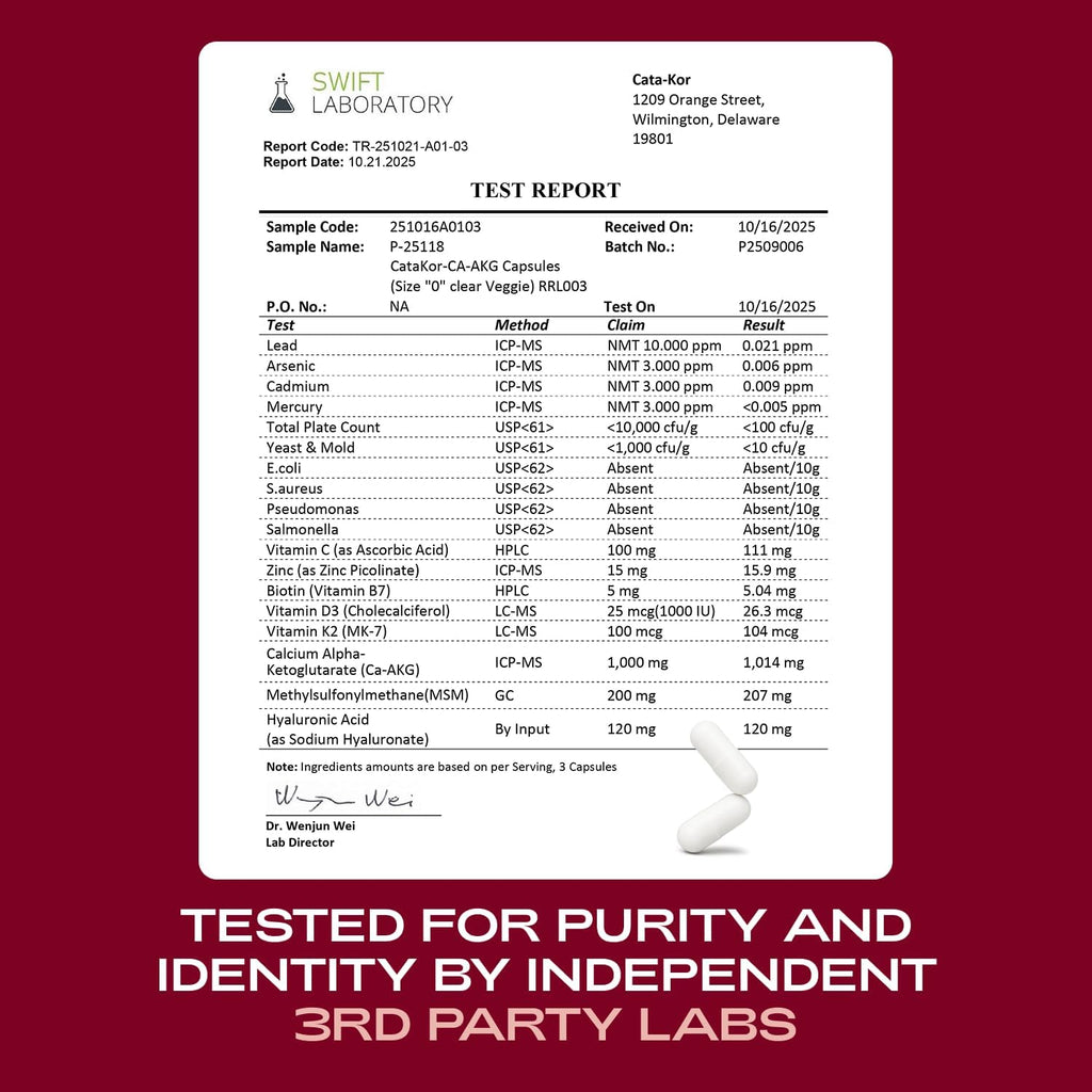 Cata-Kor NAD+ & Ca-AKG Supplement with Resveratrol, MSM, Hyaluronic Acid & Biotin