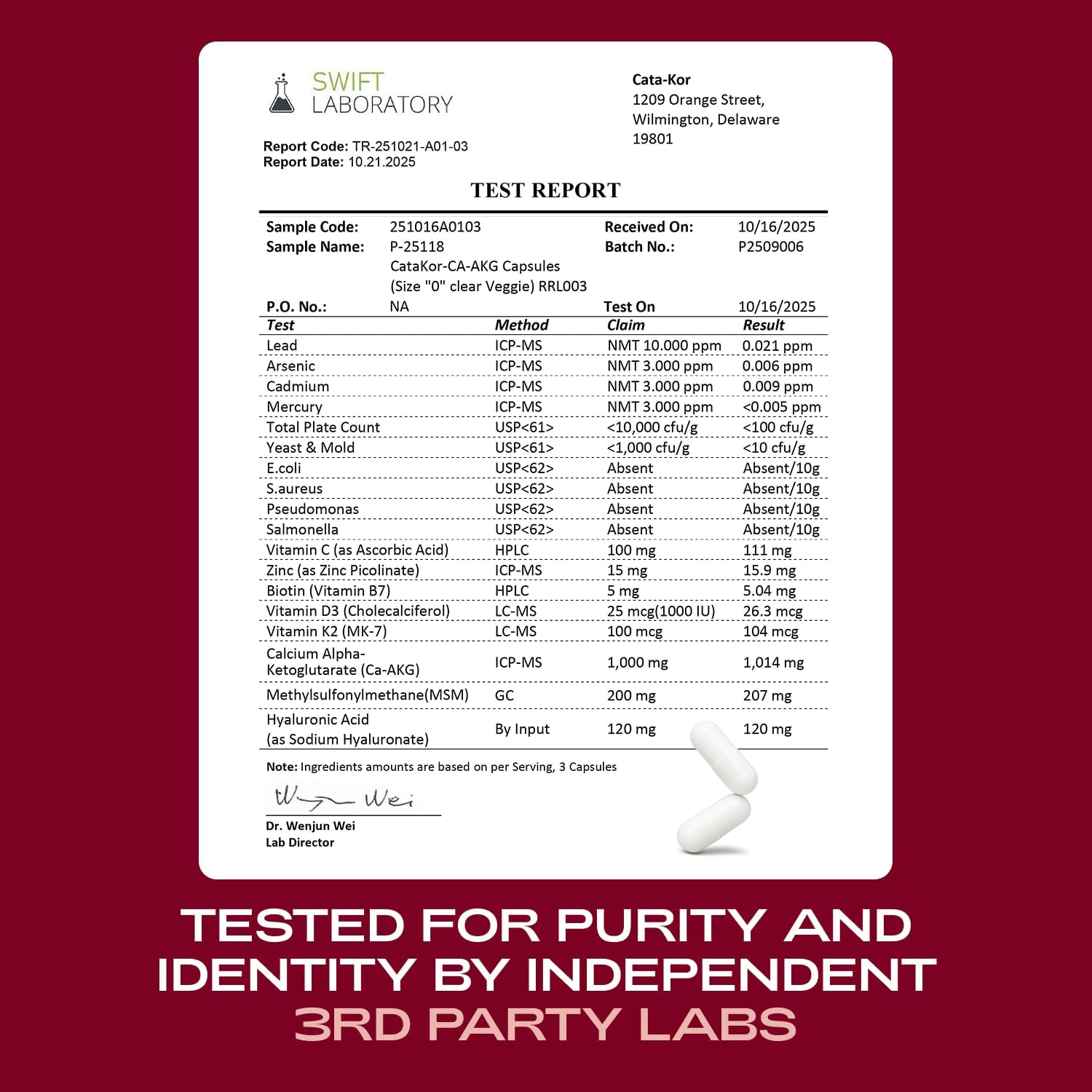 Cata-Kor NAD+ & Ca-AKG Supplement with Resveratrol, MSM, Hyaluronic Acid & Biotin