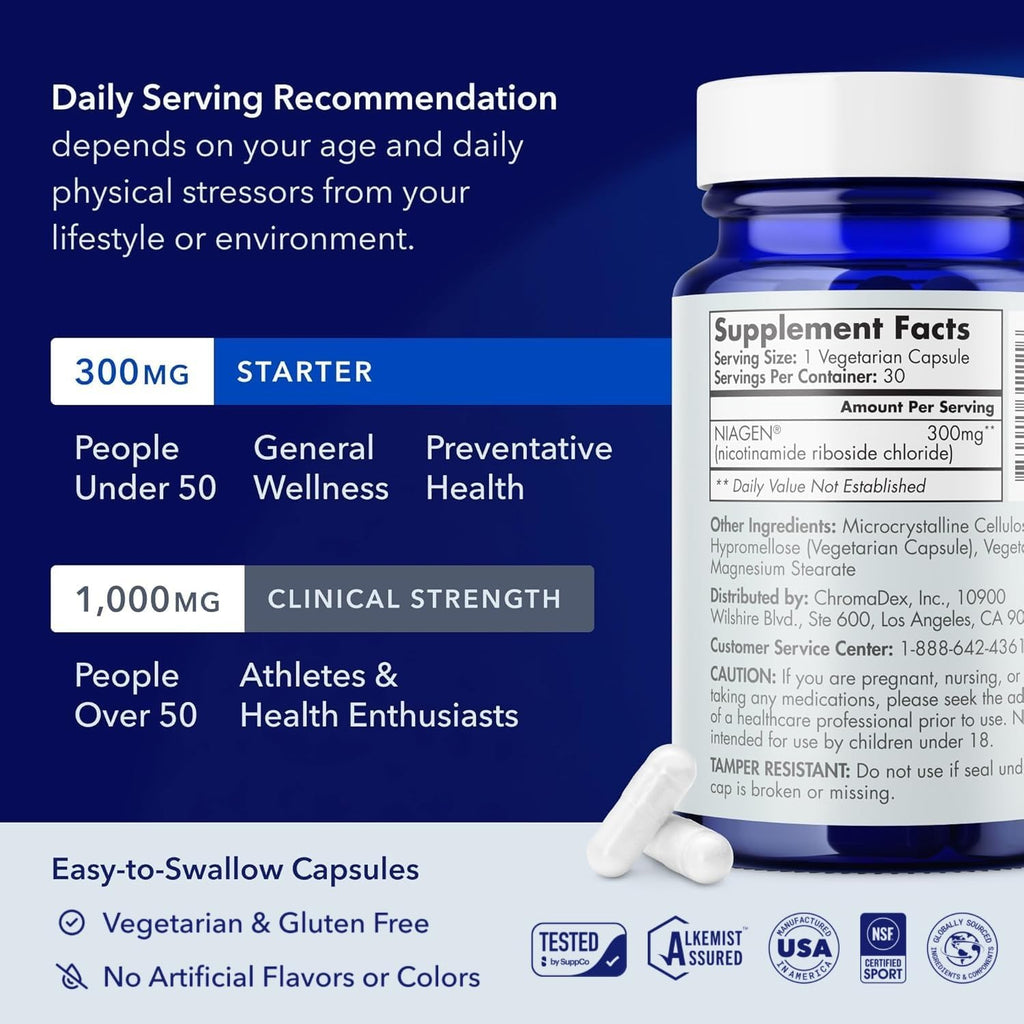 TRU NIAGEN NAD+ Supplement with Niagen 300mg – Cellular Energy Support – 30 Servings (3 Bottles)