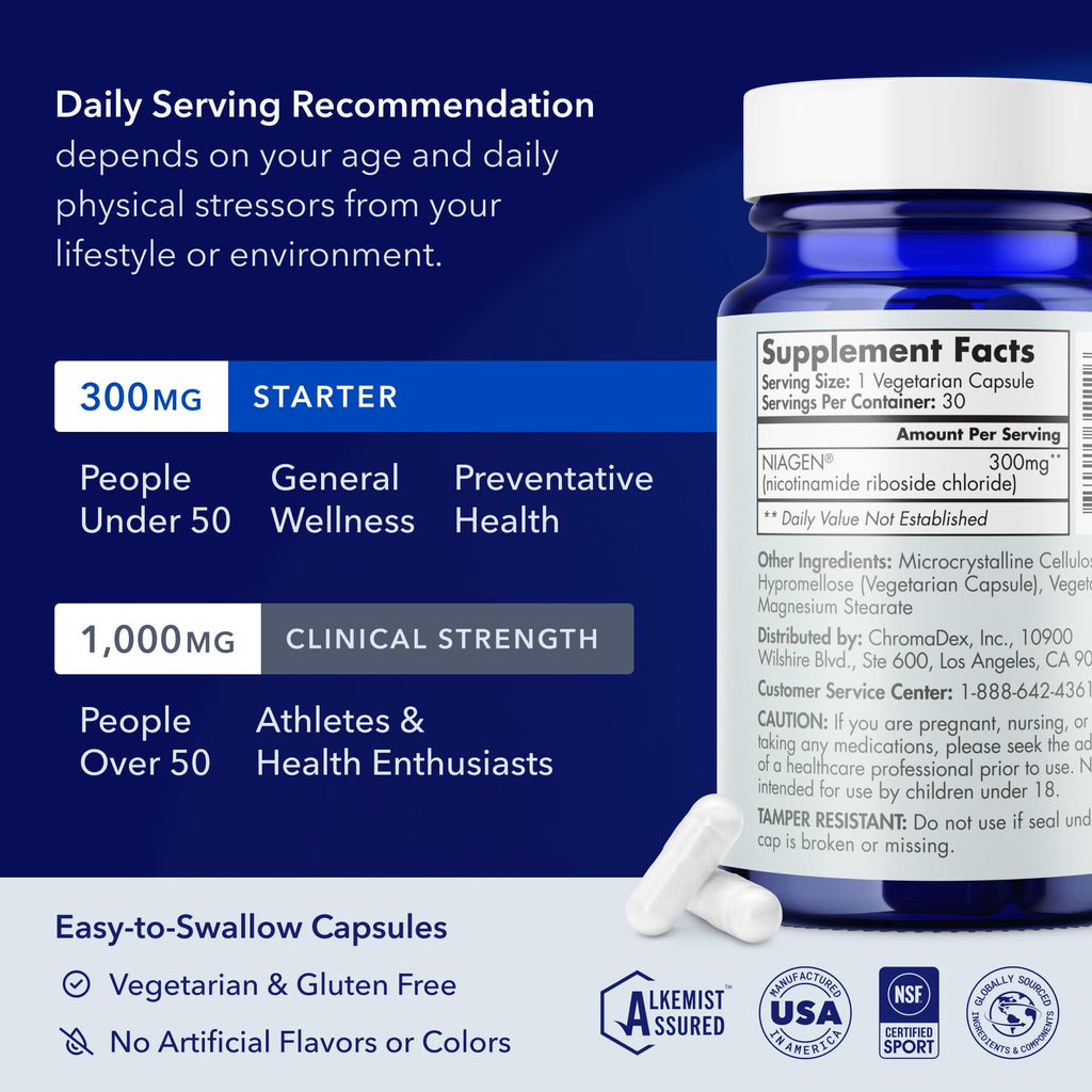 TRU NIAGEN NAD+ Supplement with Niagen 300mg – Cellular Energy Support – 30 Servings