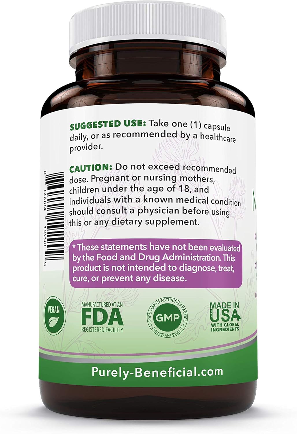 PURELY beneficial Organic Milk Thistle Capsules, 50:1 Milk Thistle Extract, Liver Cleanse & Antioxidant Support, 120 Veg Capsules, Vegan & Non-GMO