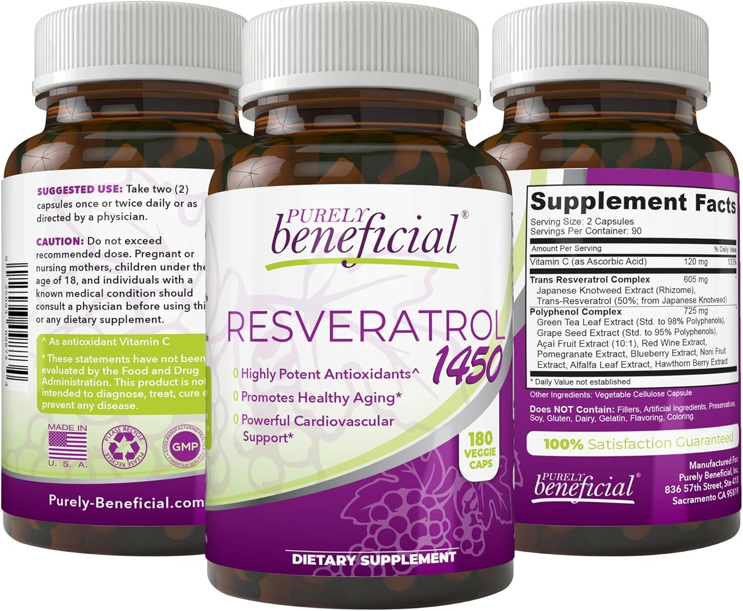 PURELY Beneficial Resveratrol 1450mg – Antioxidant Support – 90 Day Supply