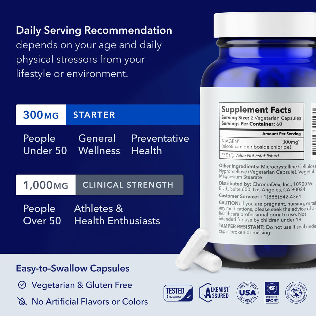 TRU NIAGEN NAD+ Supplement with Niagen 300mg – Cellular Energy Support – 60 Servings